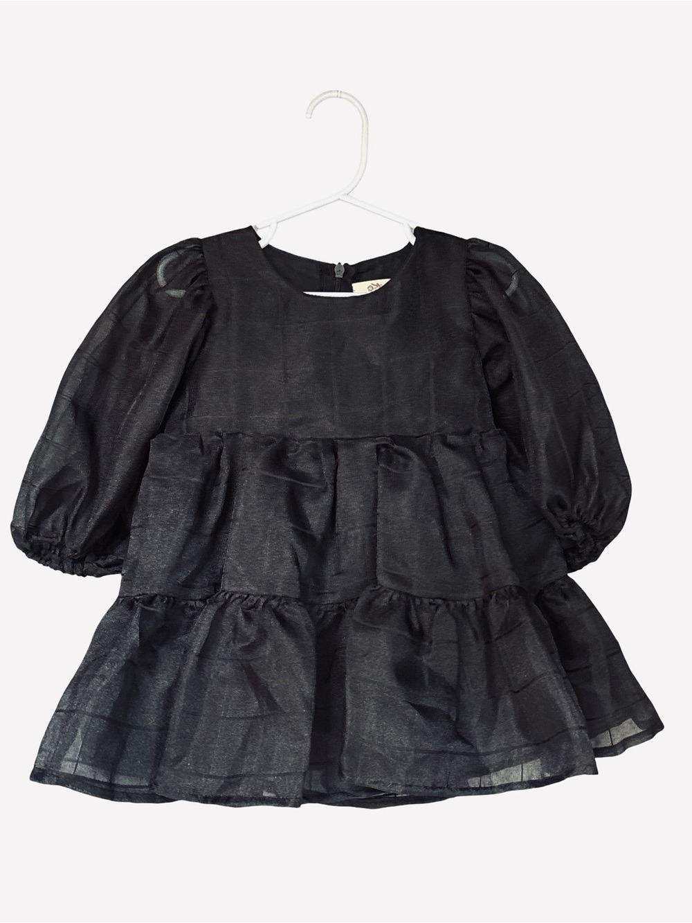 Kids Puff Sleeve Black Tiered Party Dress 12M